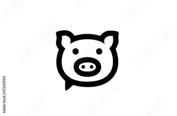 Obraz Simple black outline pig head icon with integrated speech bubble, representing animal communication, farm chat, or a message