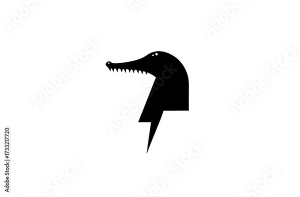 Obraz Stylized black silhouette combining a crocodile or alligator head with a dynamic lightning bolt, representing power and speed.