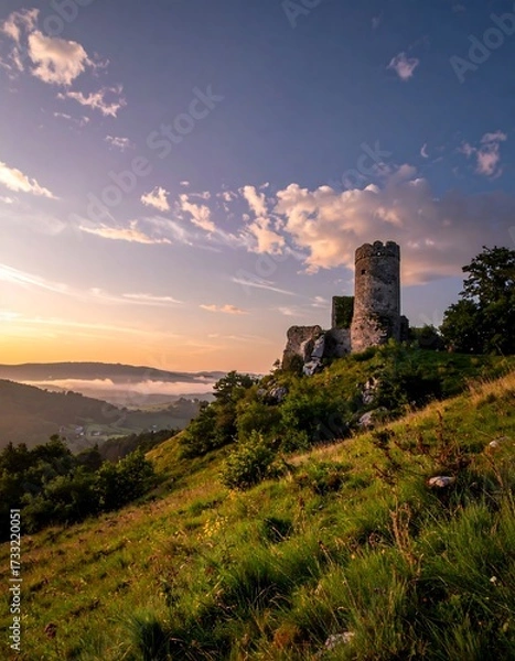Fototapeta Sunrise over a hilltop ruin