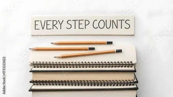 Fototapeta Pencils and Notebooks Illustrating the Phrase Every Step Counts