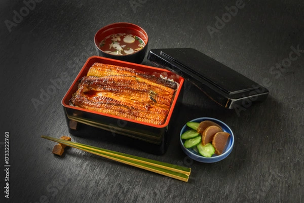 Obraz うなぎ　Eel and rice in a lacquered box