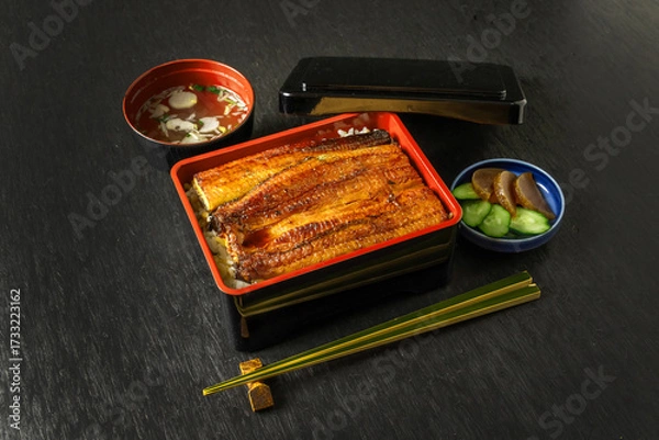 Obraz うなぎ　Eel and rice in a lacquered box