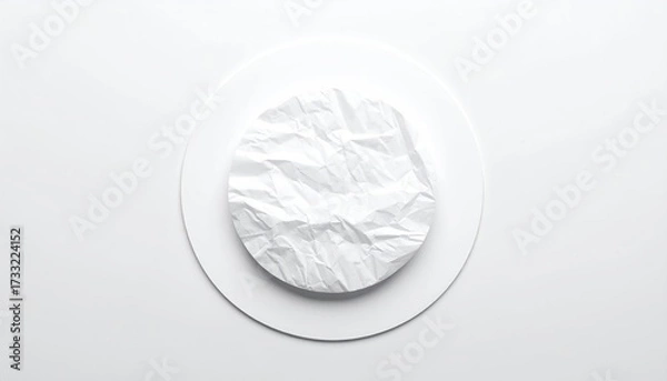Fototapeta Wrinkled paper circle inside a white frame on a white background