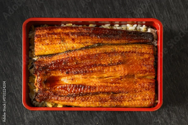 Obraz うなぎ　Eel and rice in a lacquered box