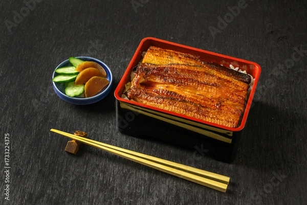 Obraz うなぎ　Eel and rice in a lacquered box
