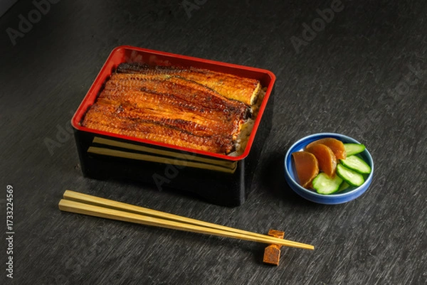 Obraz うなぎ　Eel and rice in a lacquered box