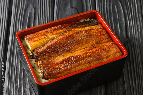 Obraz うなぎ　Eel and rice in a lacquered box