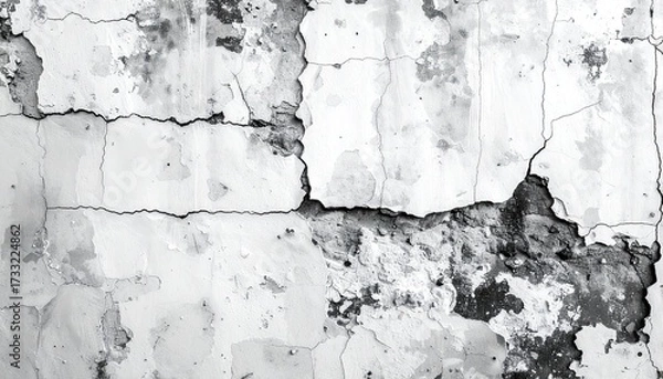 Fototapeta Close-up of an aged, cracked wall with peeling paint and exposed textures