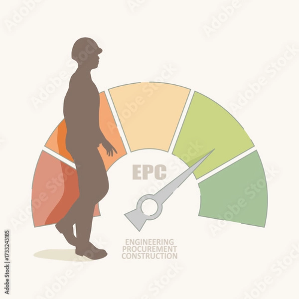 Fototapeta EPC - Engineering Procurement Construction acronym. Engineer in hard hat using with level scale measuring.