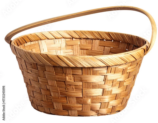 Fototapeta Woven basket with curved handle isolated on transparent background