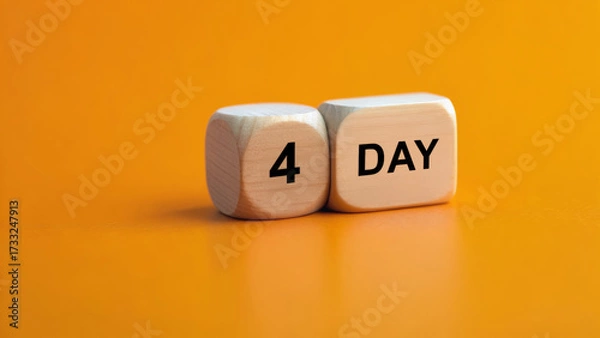 Fototapeta Four day workweek concept with wooden blocks on orange background inspiring productivity and balance
