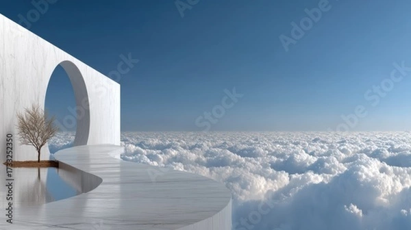 Fototapeta A Conceptual Tree Growing Against a White Wall Evokes Imagination and Wonder in This Dreamlike Scene of Nature