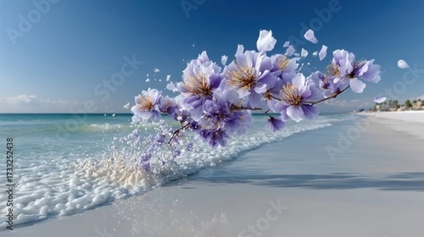 Fototapeta A Breathtaking Floral Display on the Beach as Petals Create a Doorway to Imagination