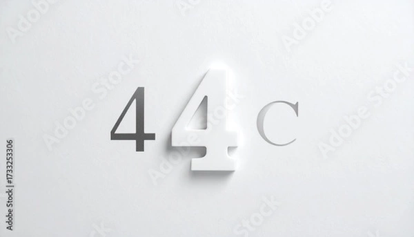 Obraz White background features shadowed "44C" design with depth and subtle highlights