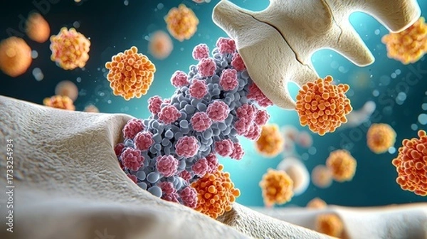 Fototapeta illustration of bone inflammation by virus and cells