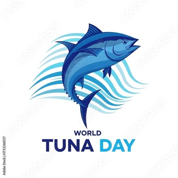 Fototapeta World Tuna Day Illustration with a Blue Tuna and Abstract Ocean Waves