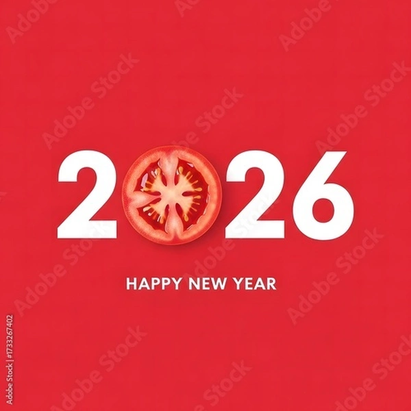Fototapeta Creative New Year 2026 Illustration with Tomato Slice and Numbers