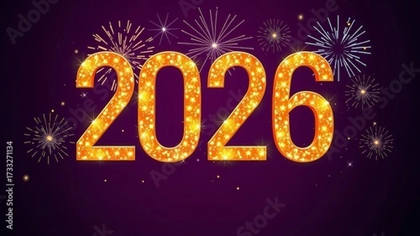 Fototapeta Celebrating the New Year: A Dazzling 2026 Image with Fireworks and Golden Glowing Numbers.