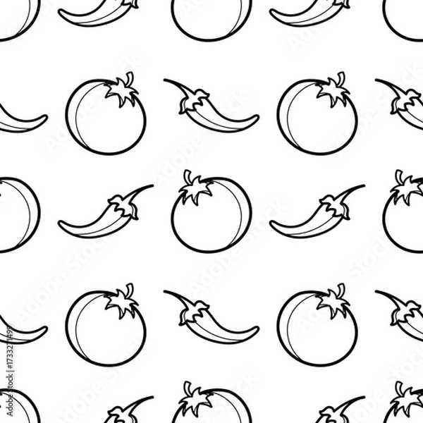 Fototapeta seamless pattern of hand drawn tomatoes and chilies
