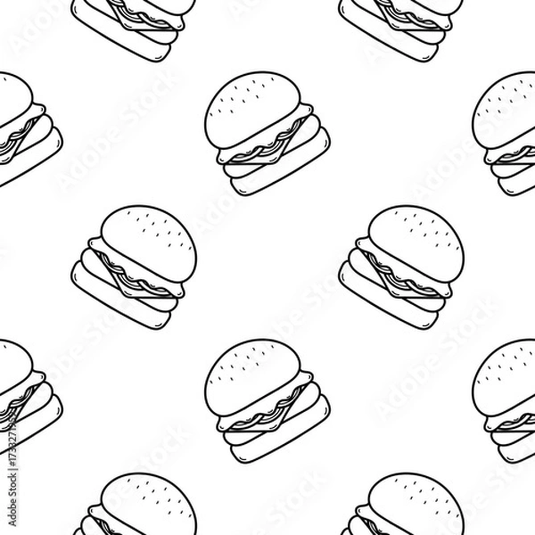 Fototapeta burger hand drawn seamless pattern