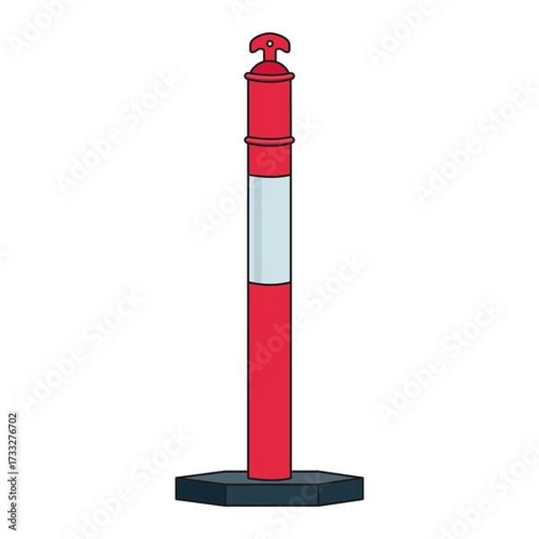Obraz Red plastic t top style traffic bollard icon with reflective tape and rubber base vector