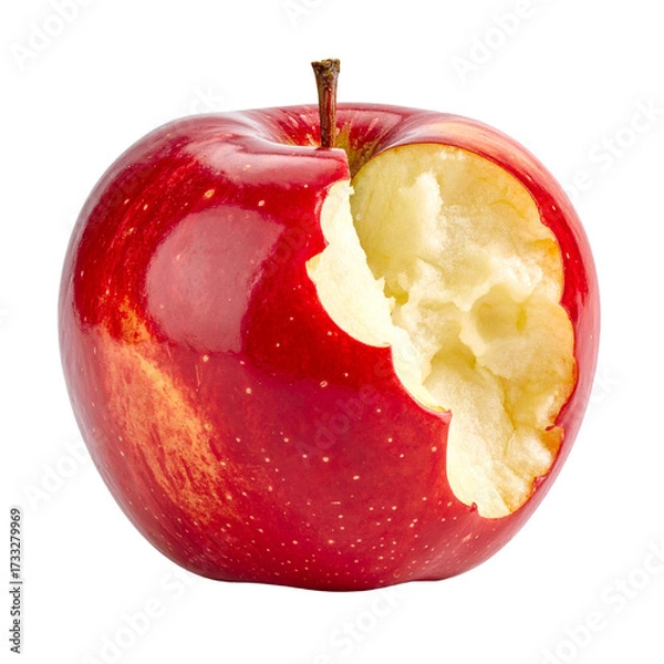 Fototapeta Realistic isolated red apple with bite mark, clean cut texture