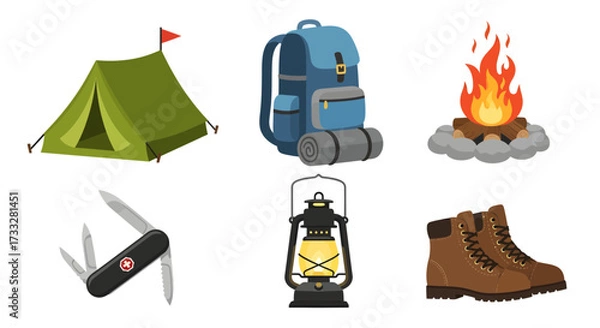 Obraz Seamless Wilderness Preparation Essential Camping and Hiking Gear Illustrations for Your Next Outdoor Adventure, Journey, or Exploration Trip