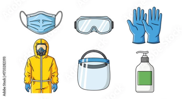 Fototapeta Collection of Personal Protective Equipment for Health and Safety in Medical and Industrial Settings