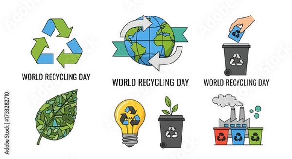 Fototapeta World Recycling Day icons representing global eco-friendly waste management and conservation