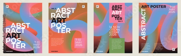 Obraz Vibrant set of abstract modern poster templates with bold gradient wavy shapes, striking typography and artistic layouts. Ideal for events, branding, covers, flyers, ads, creative promos, and prints.