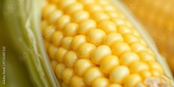 Fototapeta Close-up of a single blond ear of corn, showing kernels,   texture,   photography