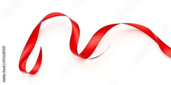 Fototapeta A vibrant red ribbon, curled and flowing, isolated on white,  shiny,  design element