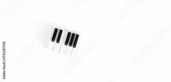 Fototapeta Clean, minimalist blank white piano key isolated on white background,   abstract,  musical