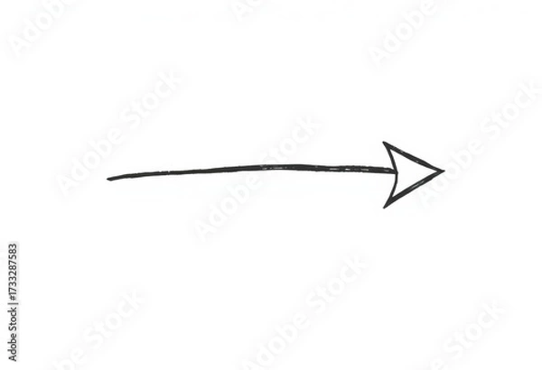 Fototapeta A single, hand-drawn arrow pointing right, sketched with a thick, slightly uneven line,  direction,  rustic