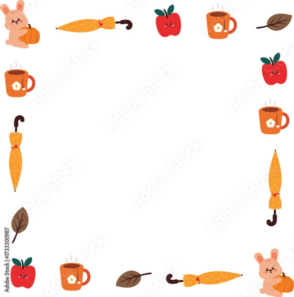 Fototapeta cute frame border with autumn element drawing. cute cartoon for photo frame