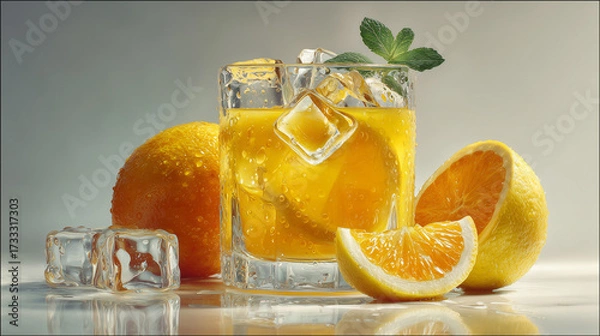 Obraz Cold drink with orange fruit and ice
