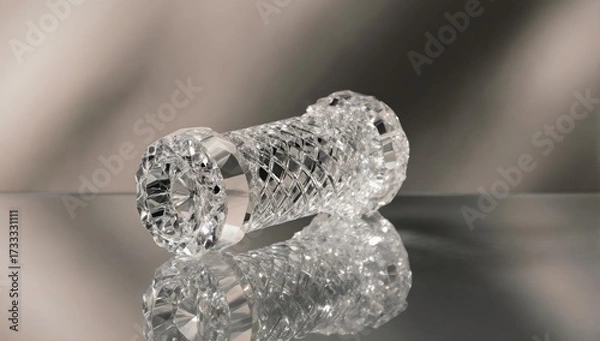 Fototapeta Intricate, crystalline cylindrical object reflecting on a polished surface