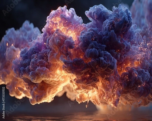 Fototapeta Wisps of smoke rising from a smoldering, unseen fire, forming spectral shapes.
