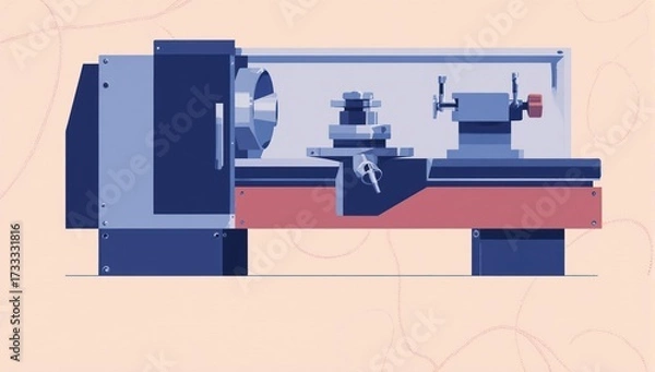 Fototapeta Machine tool for turning, with blue and red details