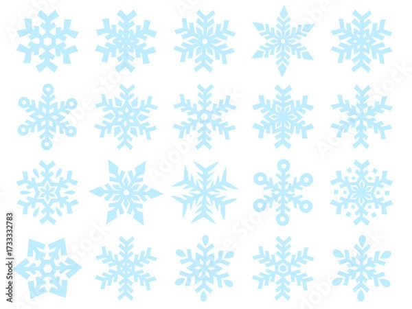 Fototapeta 水色の雪の結晶のイラストセット