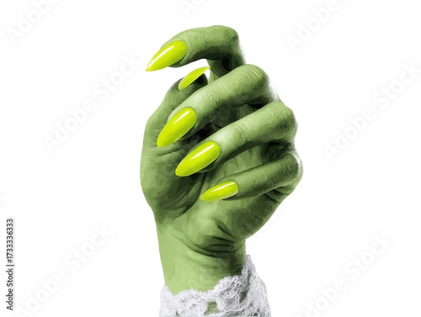 Fototapeta Halloween Green Zombie Hand PNG Clipart: Zombie Hand with Sharp Long Nails (Transparent Background)