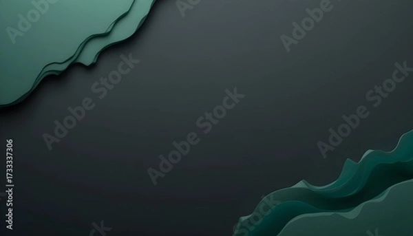 Fototapeta Modern Dark Green and Black Abstract Luxury Background with Overlapping 3D Layers for Wide Banner Design