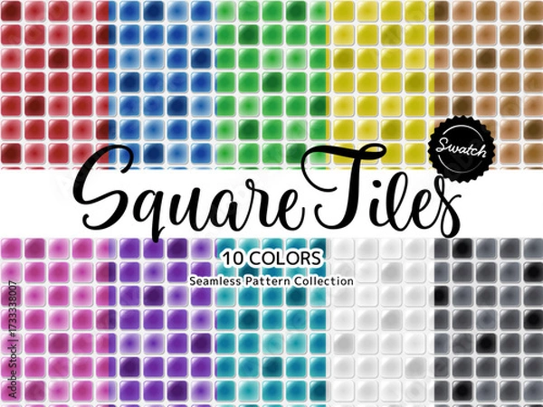 Obraz 色違いのシームレスパターンのセット 四角タイル