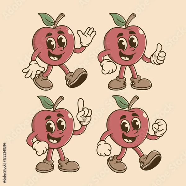 Fototapeta Retro cartoon Apples in Various Poses
