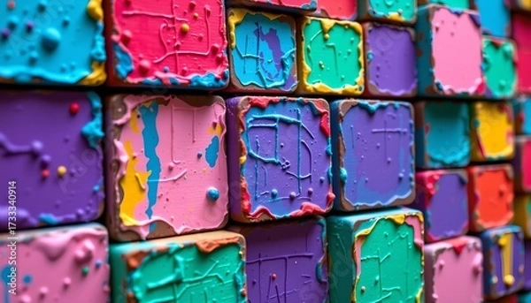 Fototapeta Colorful Wooden Block Mosaic Abstract Style