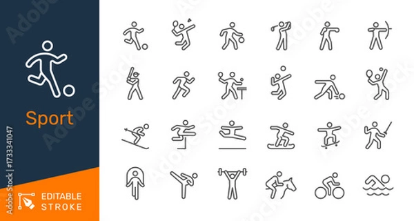 Fototapeta Sport thin line icon collection for competition, active lifestyle, Olympic and fitness concept. Editable stroke. Pixel perfect.