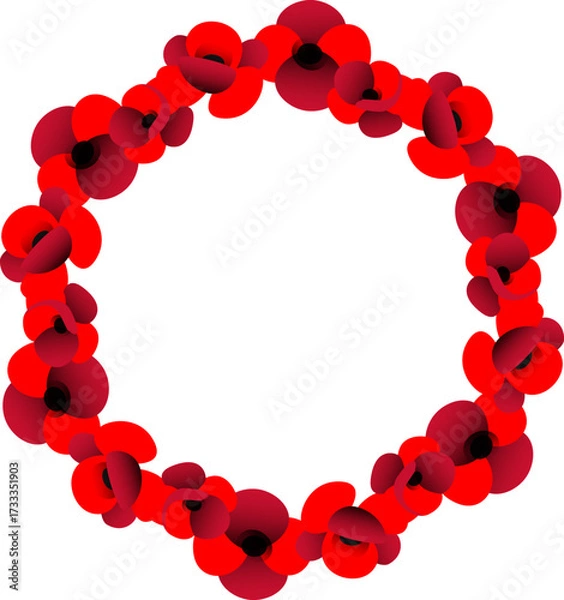 Obraz Vector illustration of circle frame with red poppies on white background