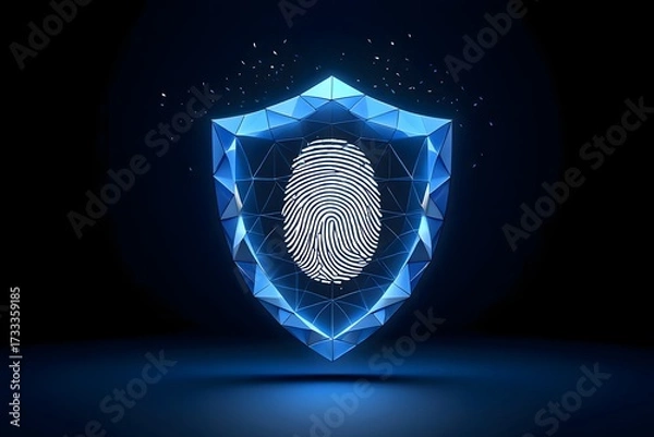 Obraz A glowing fingerprint inside a geometric shield on a dark background security concept design