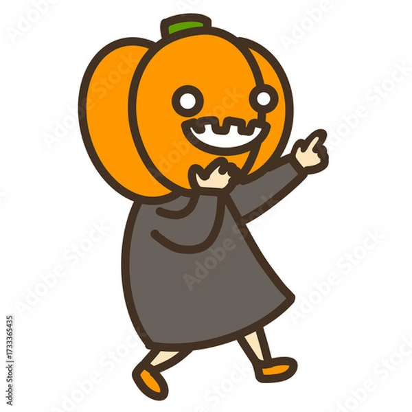 Obraz 指差ししているカボチャをかぶった子供