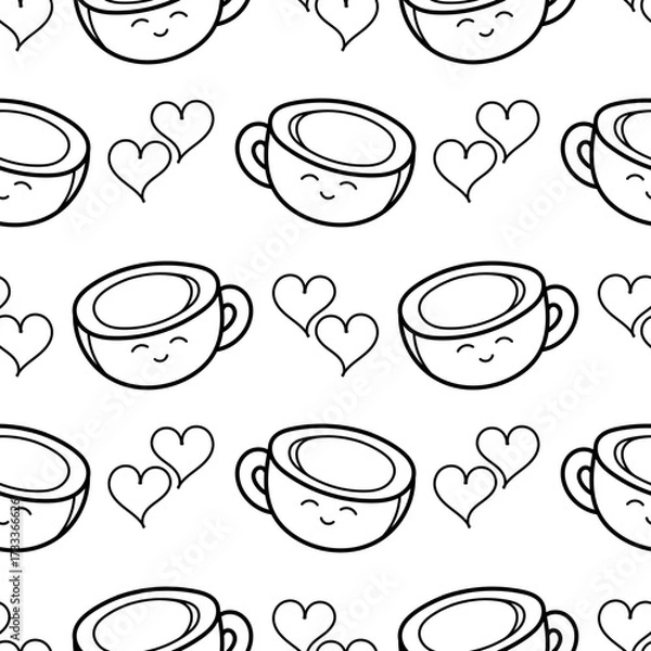 Fototapeta seamless pattern hand drawn two coffee cups
